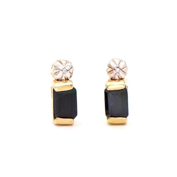 Jewelry - Art Deco Retro Inspired Plated 18KT Yellow Gold Black Sapphire Diamond Earrings